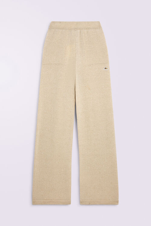 Angels Patch Knit Trousers Beige