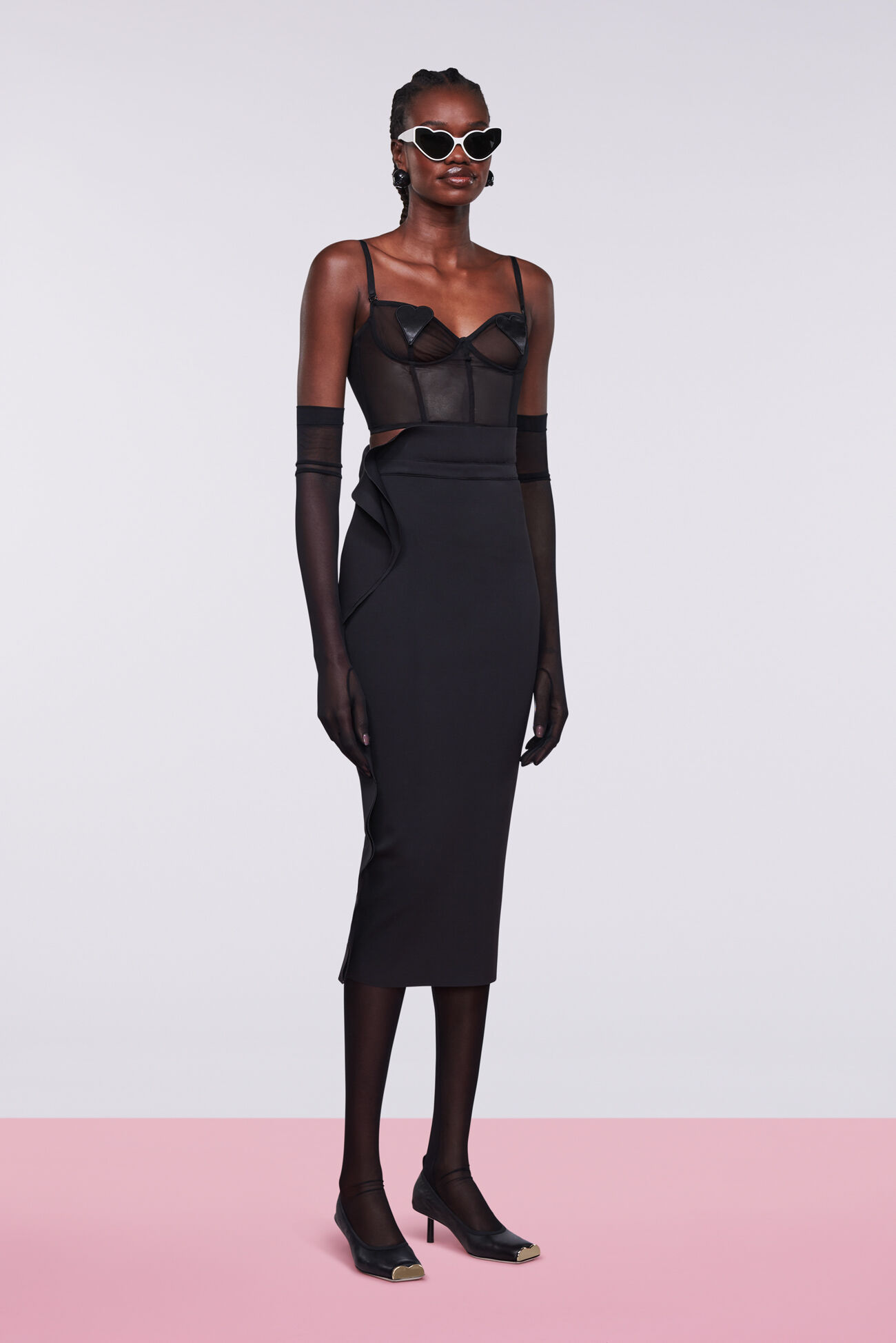 Ruffle Midi Skirt Black