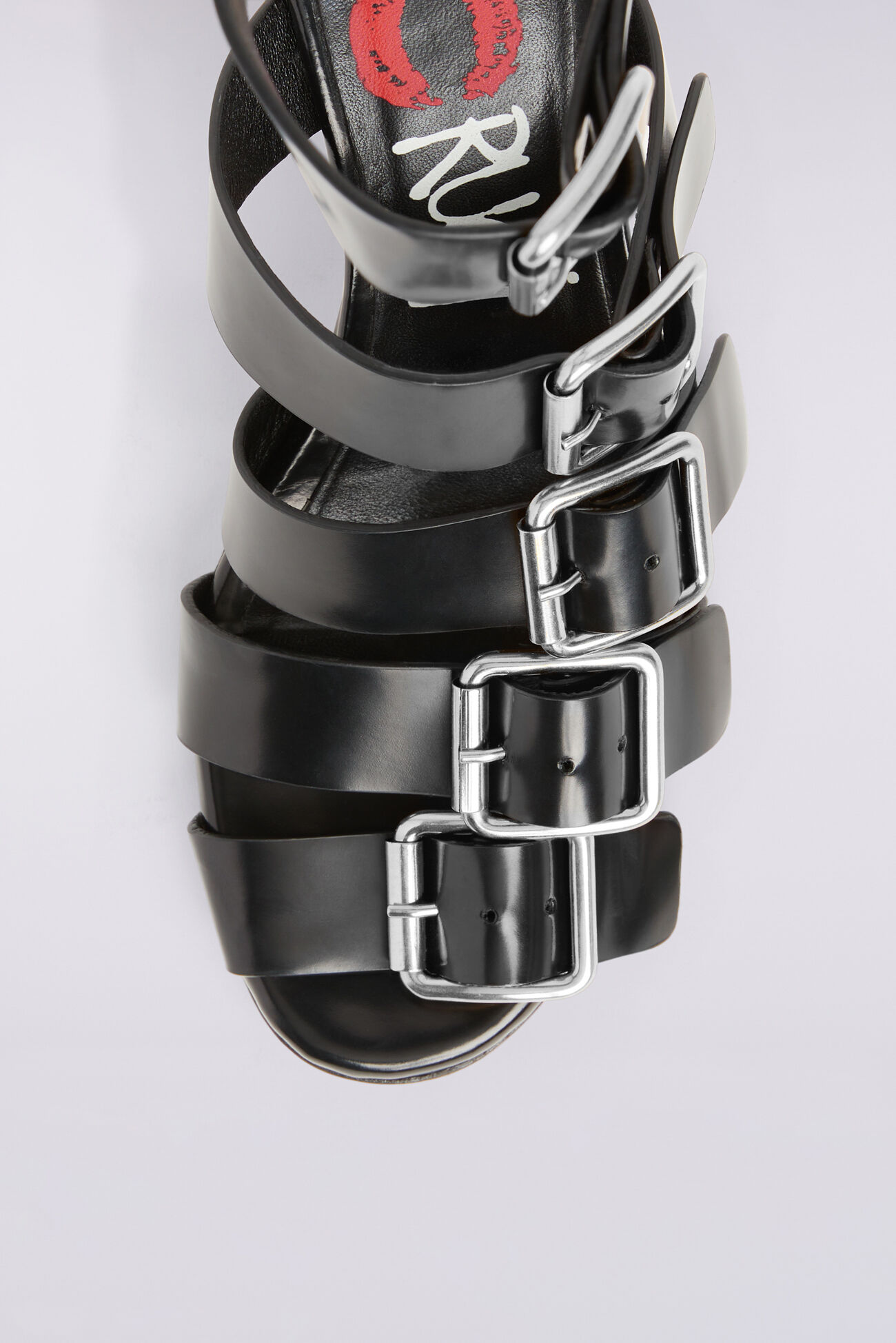 Leather Buckle Strap Heels Black