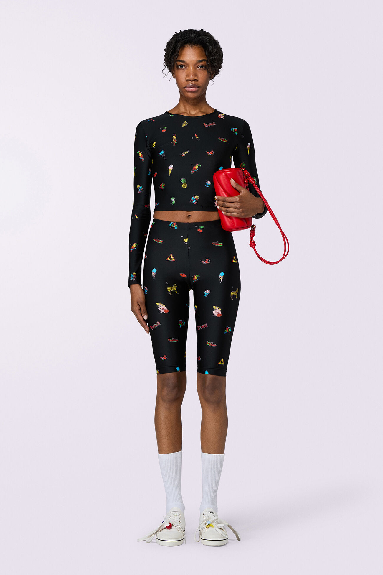Toys Print Long Sleeve Crop Top Black