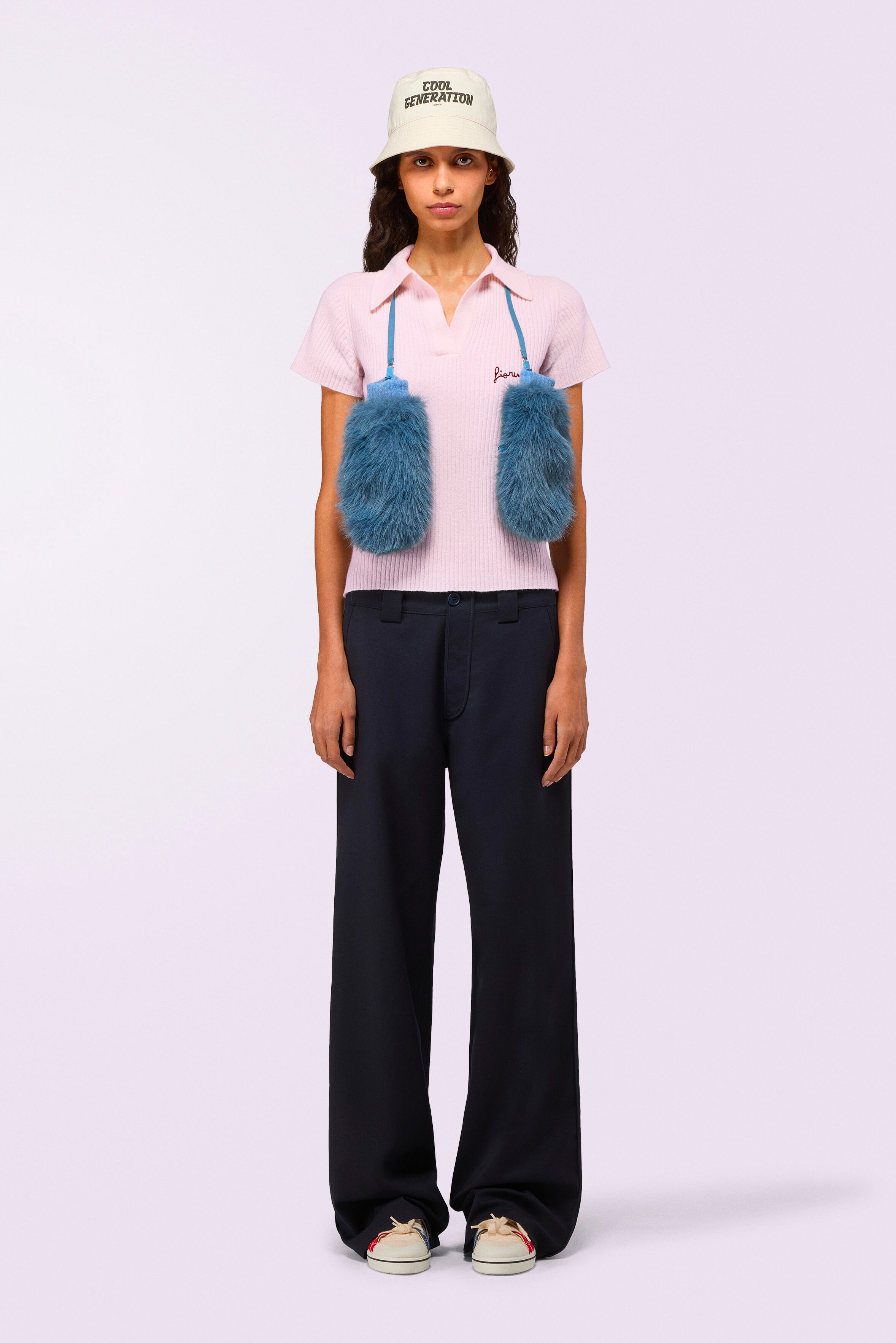 Embroidered Knit Polo Shirt Pink