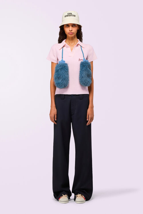 Embroidered Knit Polo Shirt Pink