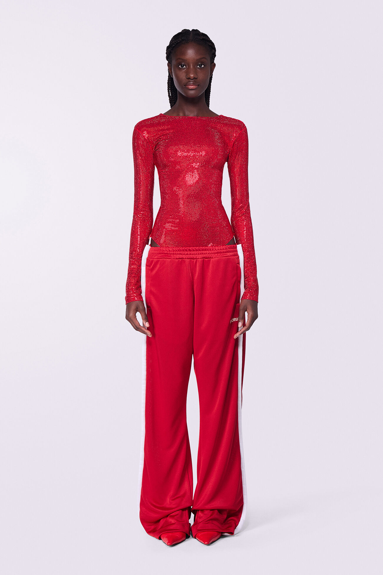 Rhinestone Bodysuit Red