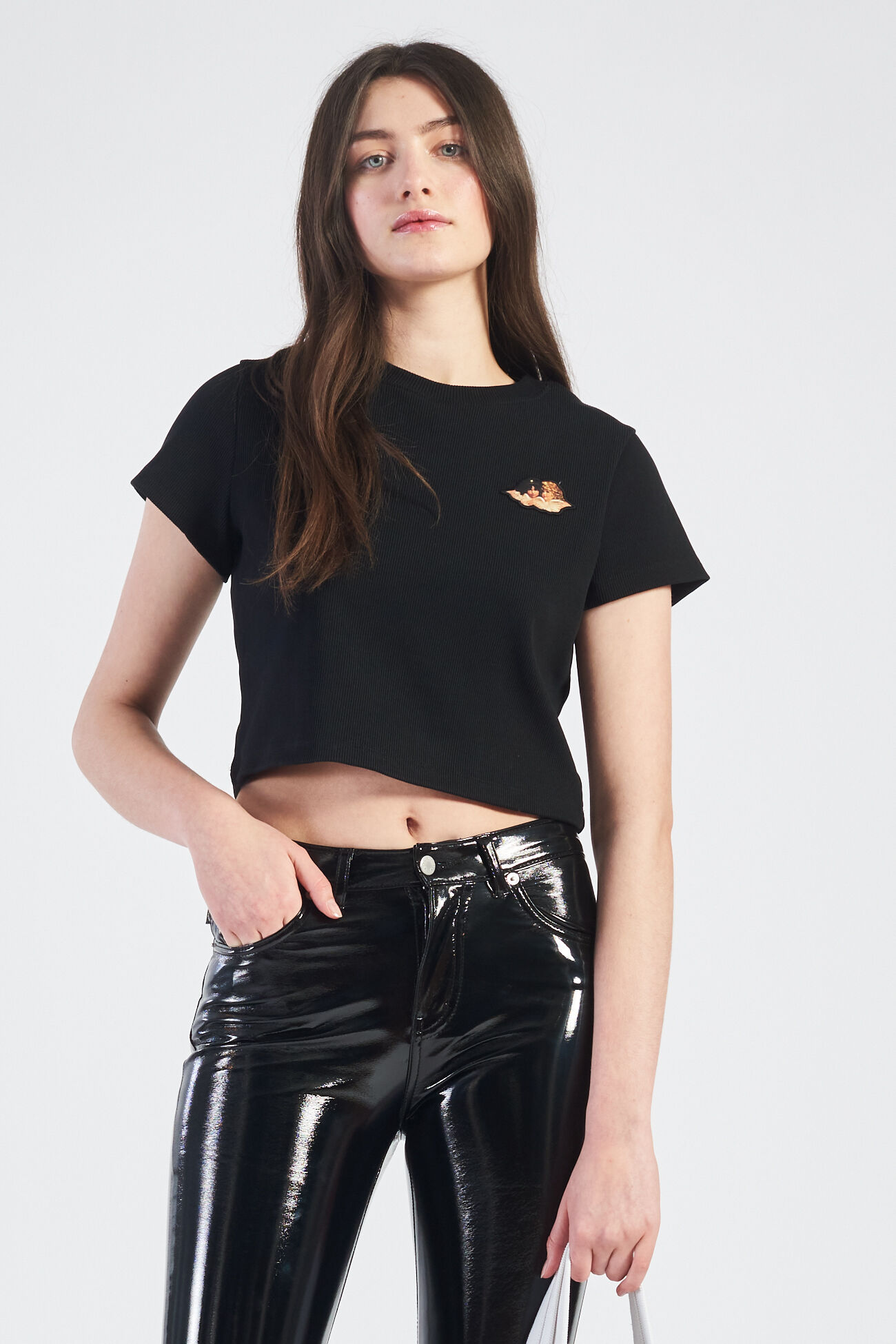 Icon Angels Ribbed Crop T-Shirt Black