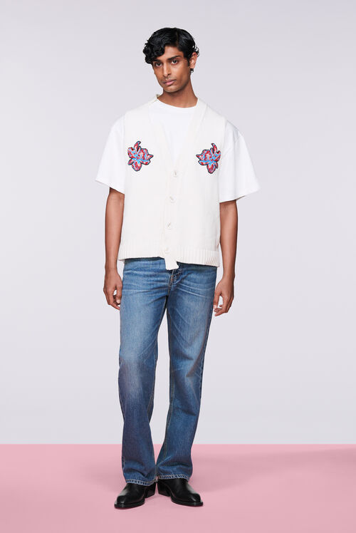 Embroidered Knit Vest White