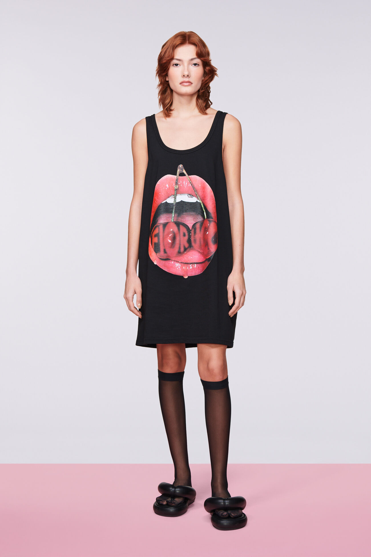 Cherry Mouth Graphic Mini Dress Black