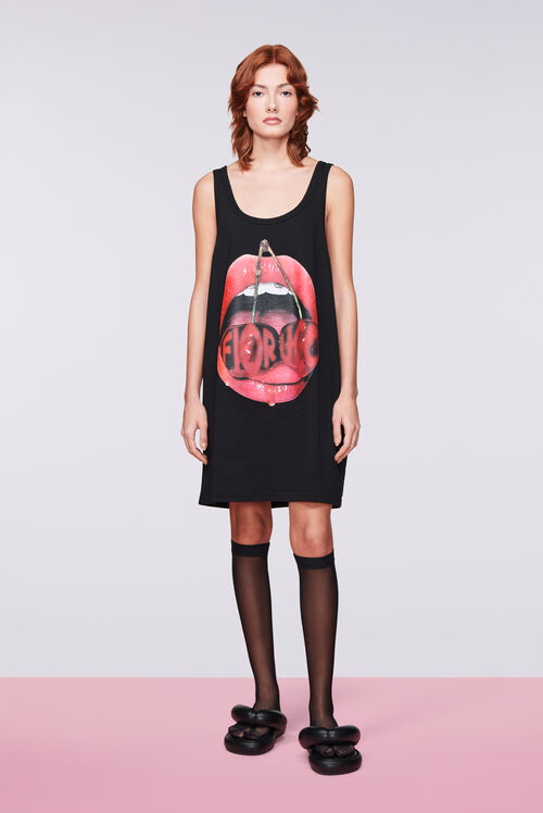 Cherry Mouth Graphic Mini Dress Black