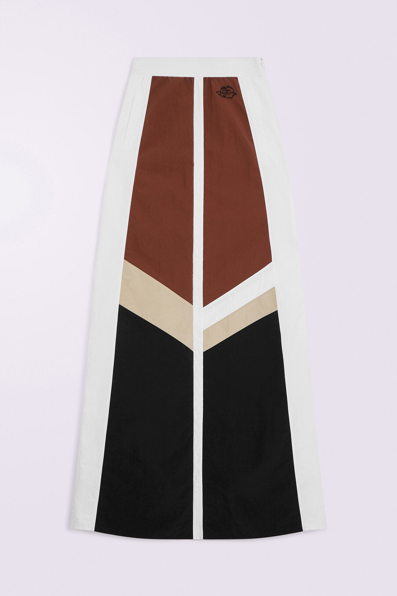 Angels Embroidery Track Maxi Skirt Brown