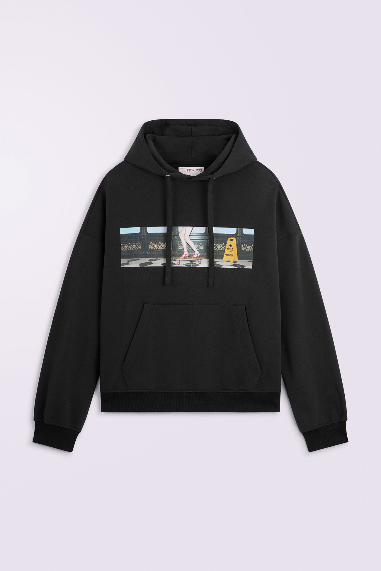 Skateboard Print Hoodie Black