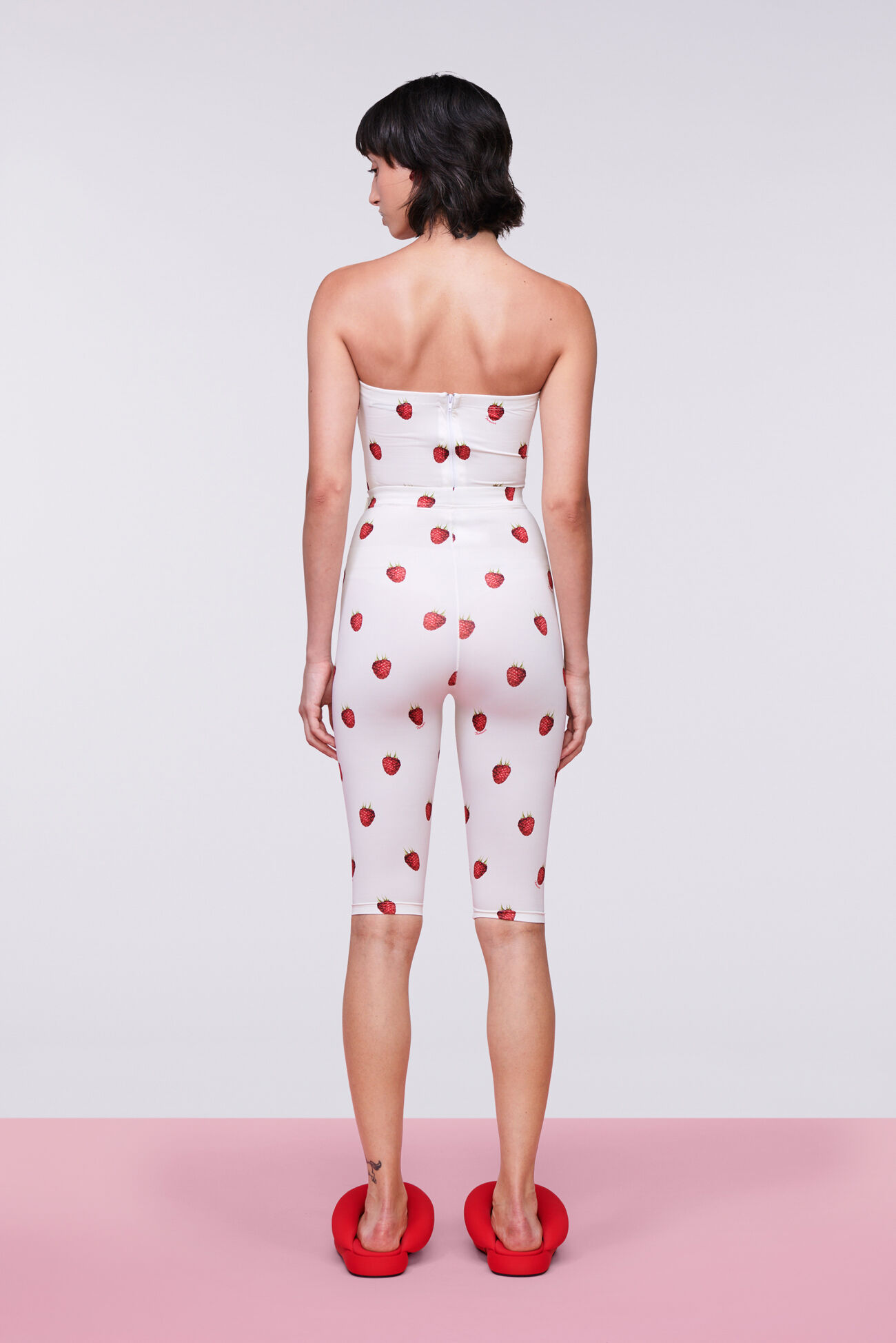 Raspberry Print Biker Shorts White