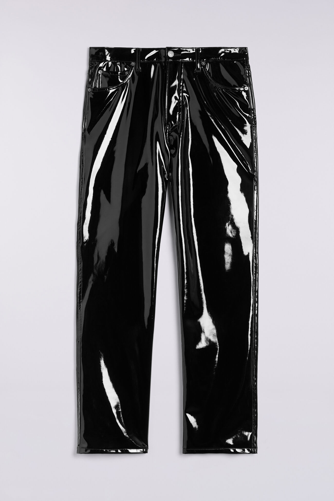 Unisex Straight Fit Vinyl Trousers Black