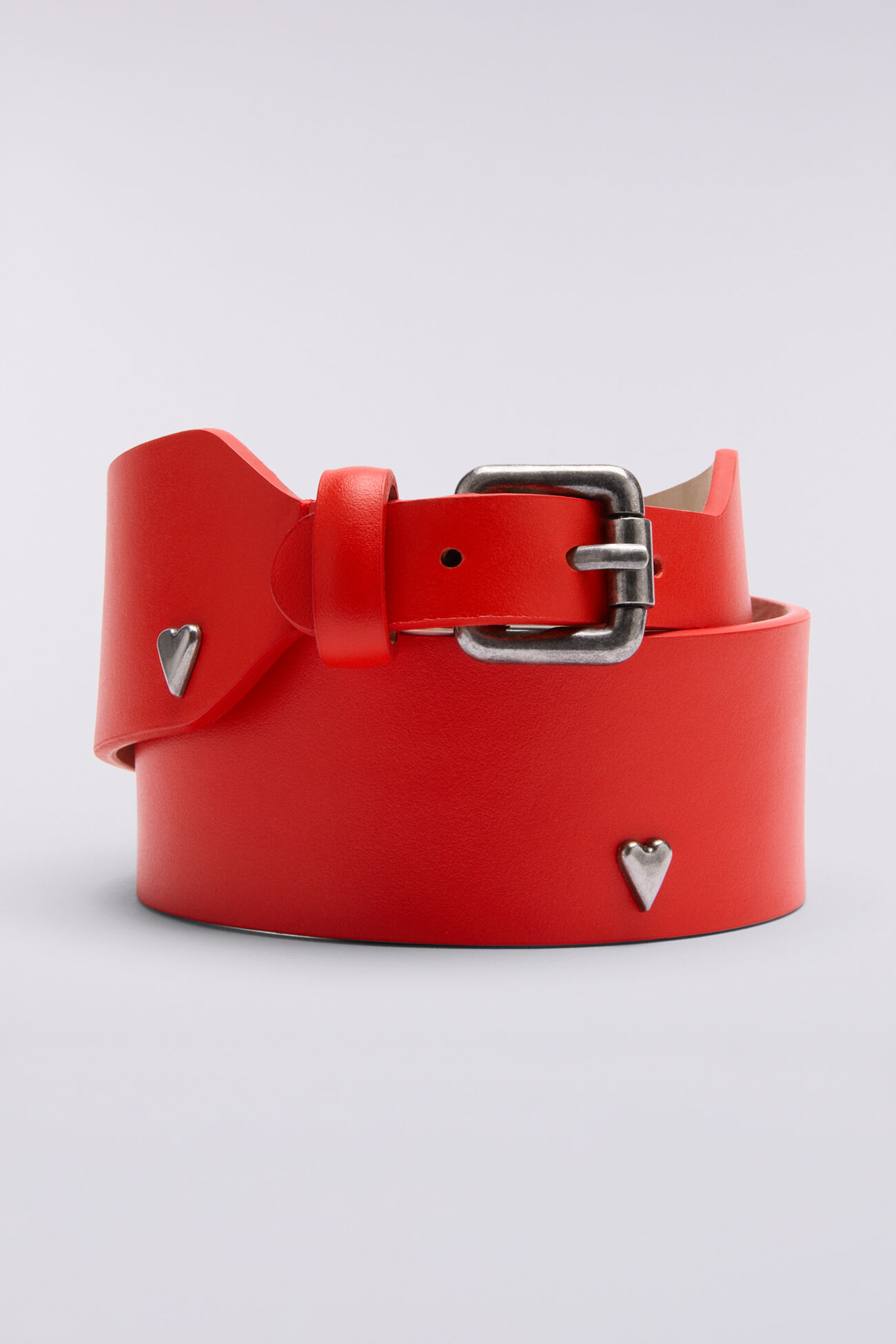 Heart Stud Leather Belt Red