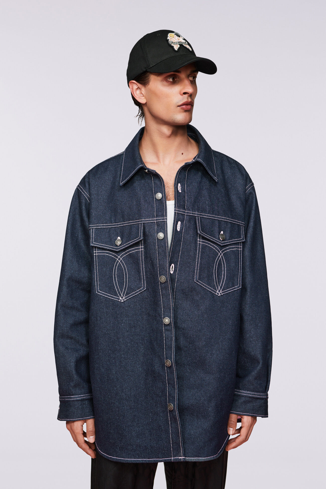 Embroidered Denim Overshirt Indigo