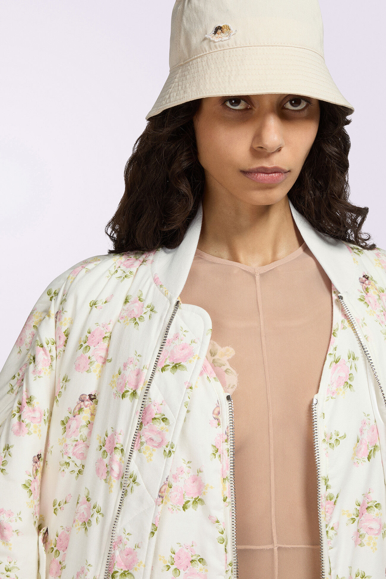 Floral Angel Bomber Jacket White