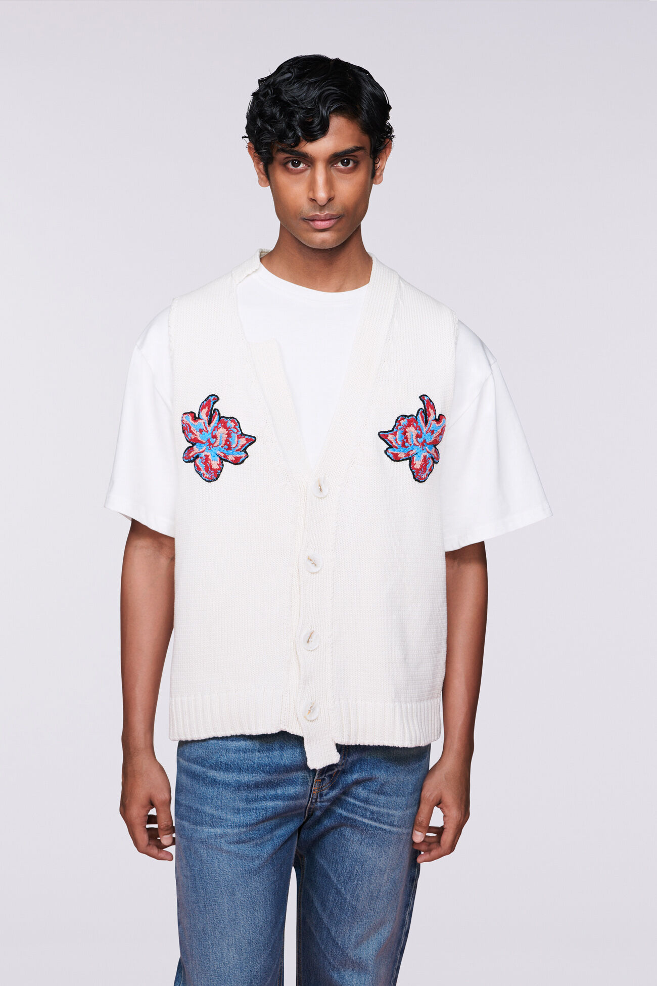 Embroidered Knit Vest White