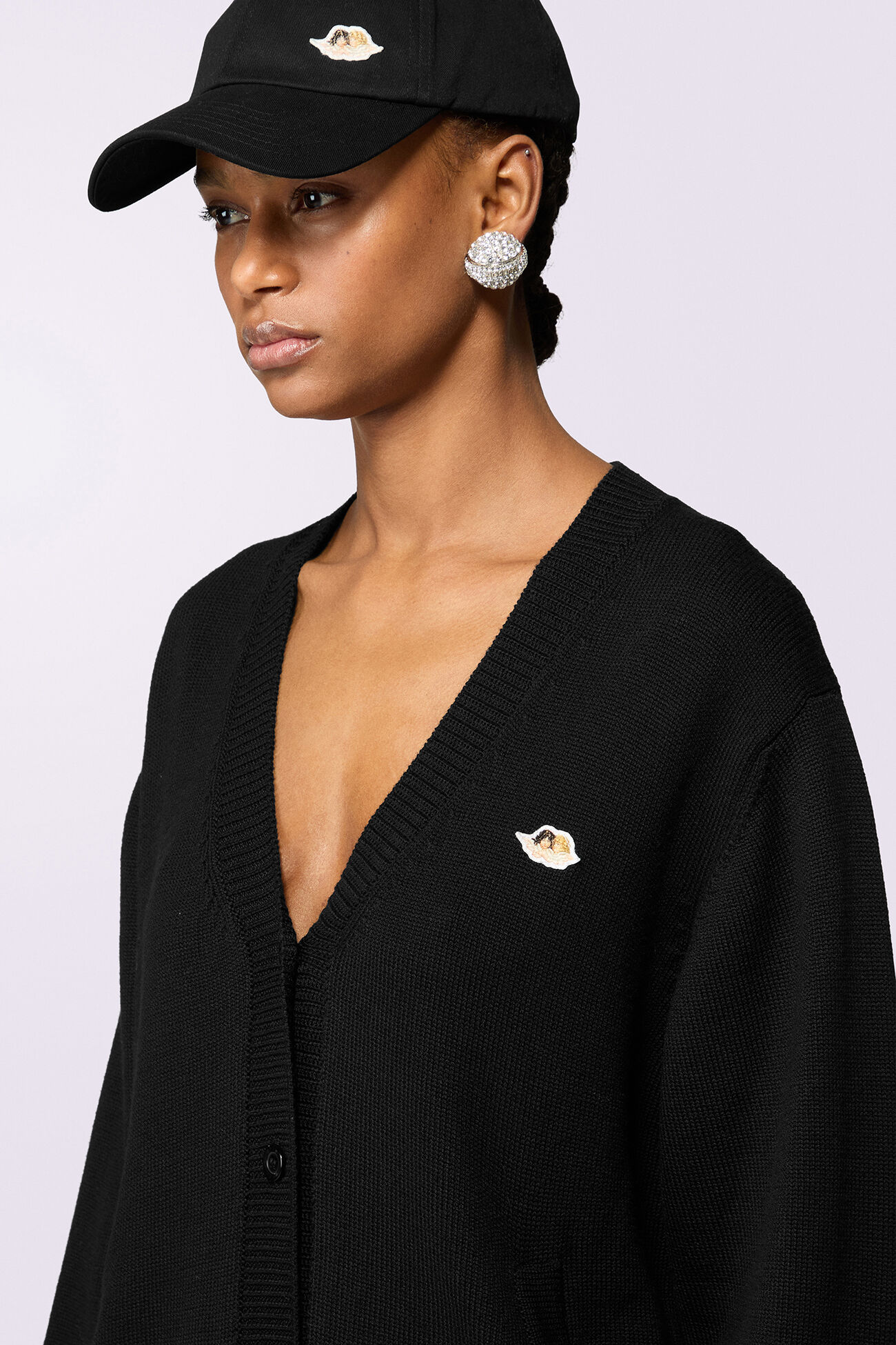 Angels Patch Knit Cardigan Black