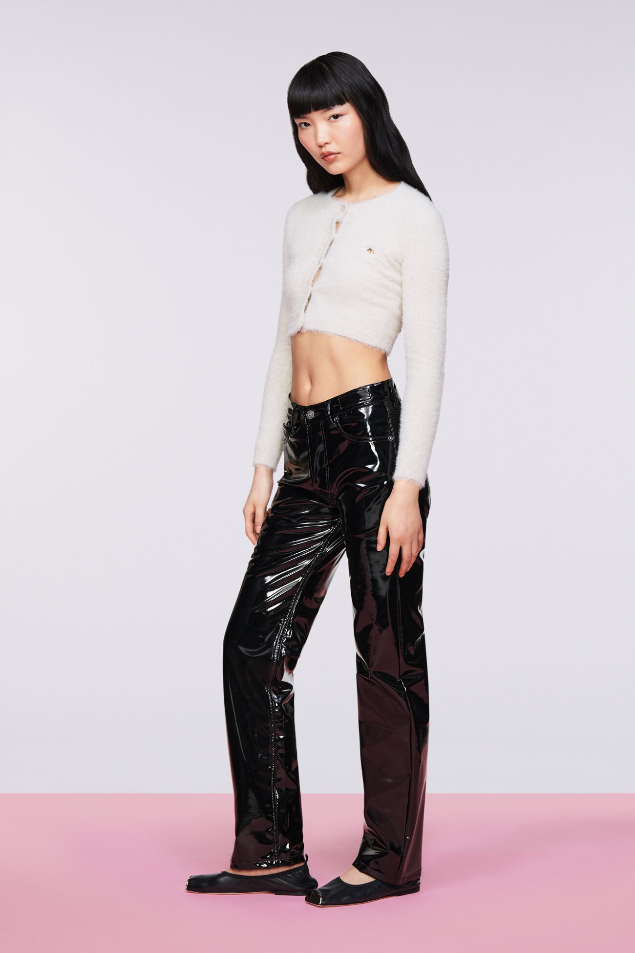 Unisex Straight Fit Vinyl Trousers Black
