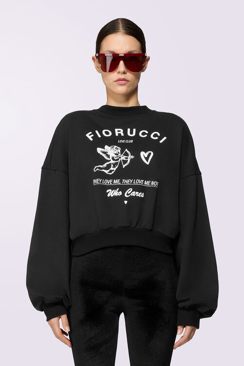 Cupid Love Club Crop Sweatshirt Black