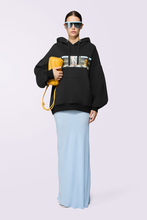 Skateboard Print Hoodie Black