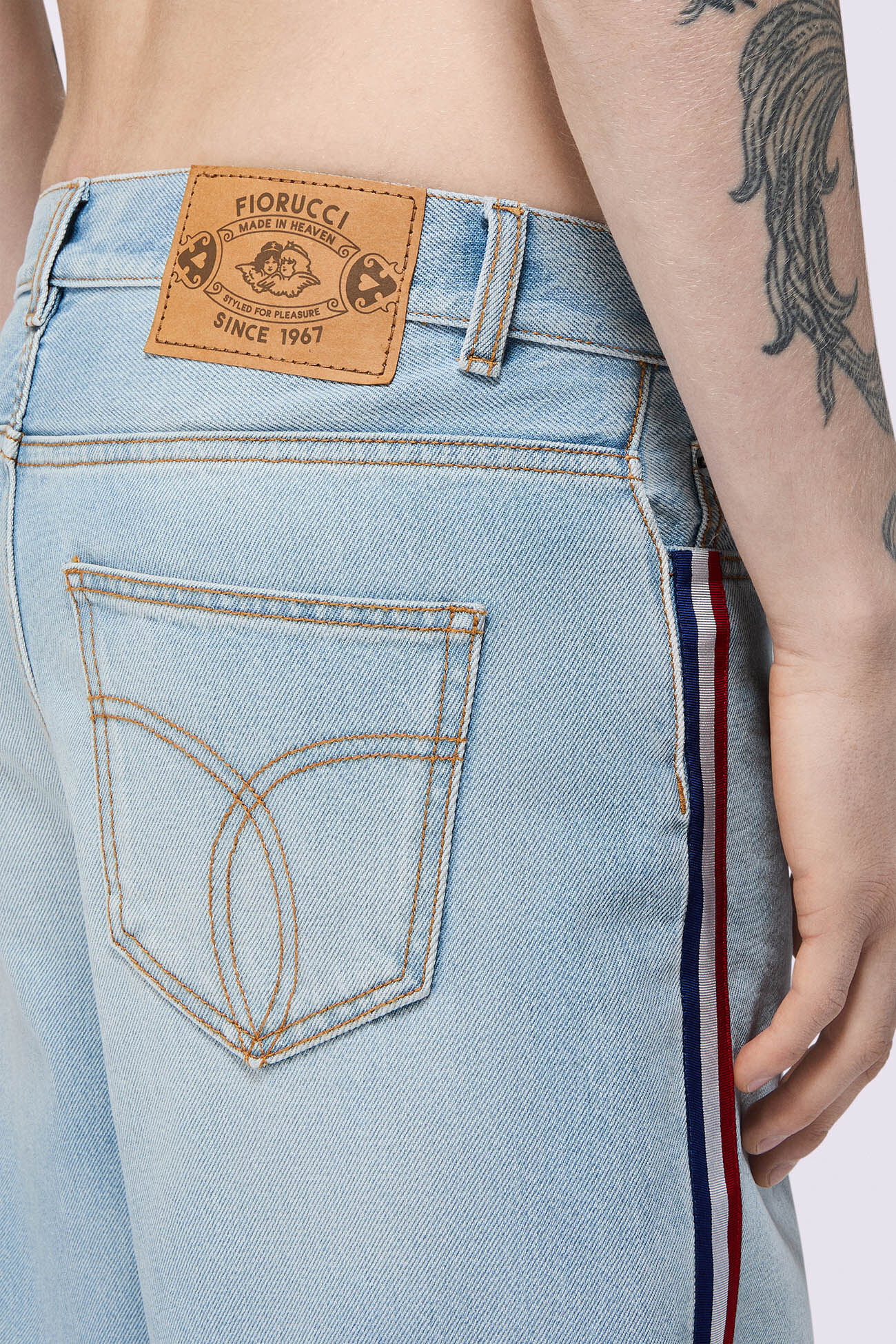 Tricolor Stripe Baggy Jeans Light Blue