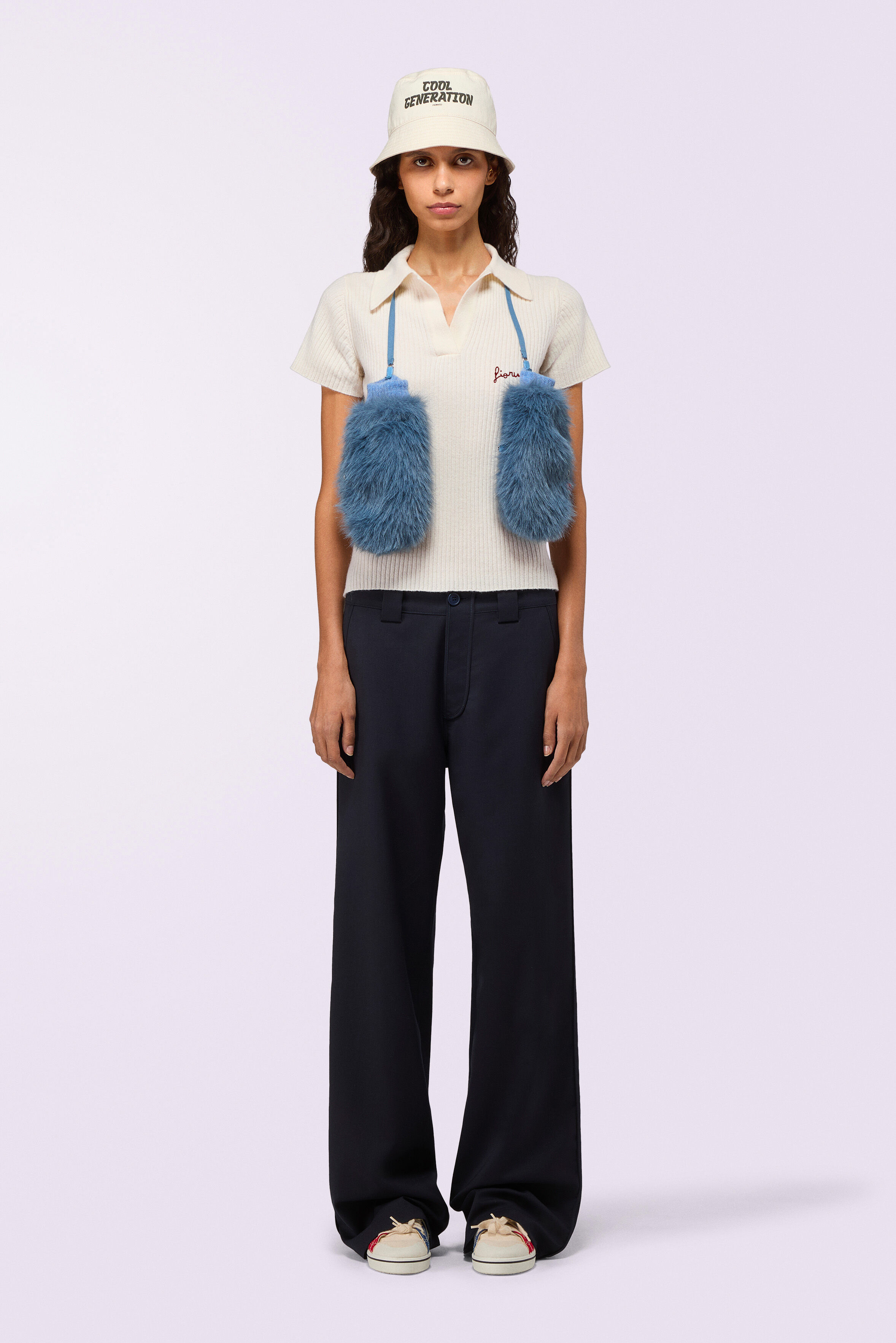 Embroidered Knit Polo Shirt Cream