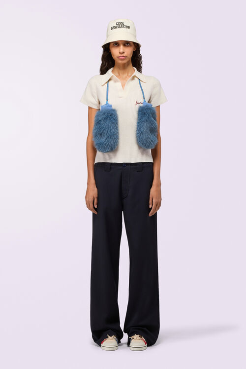 Embroidered Knit Polo Shirt Cream