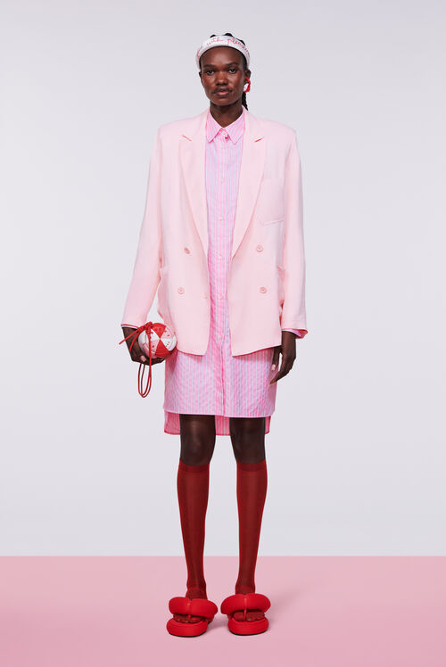 Double Breasted Satin Blazer Pink
