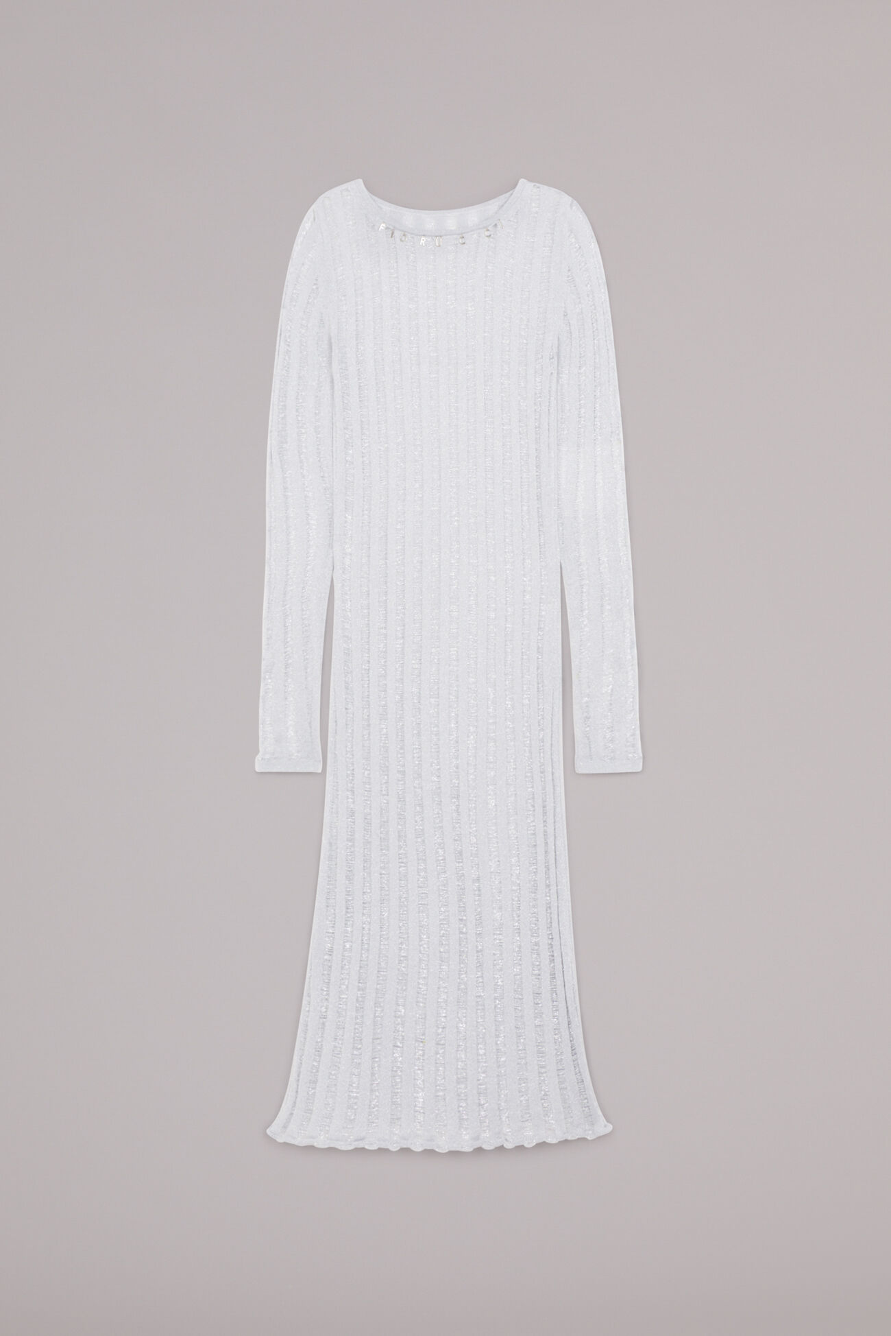 Knit Ribbed Midi Dress Silver