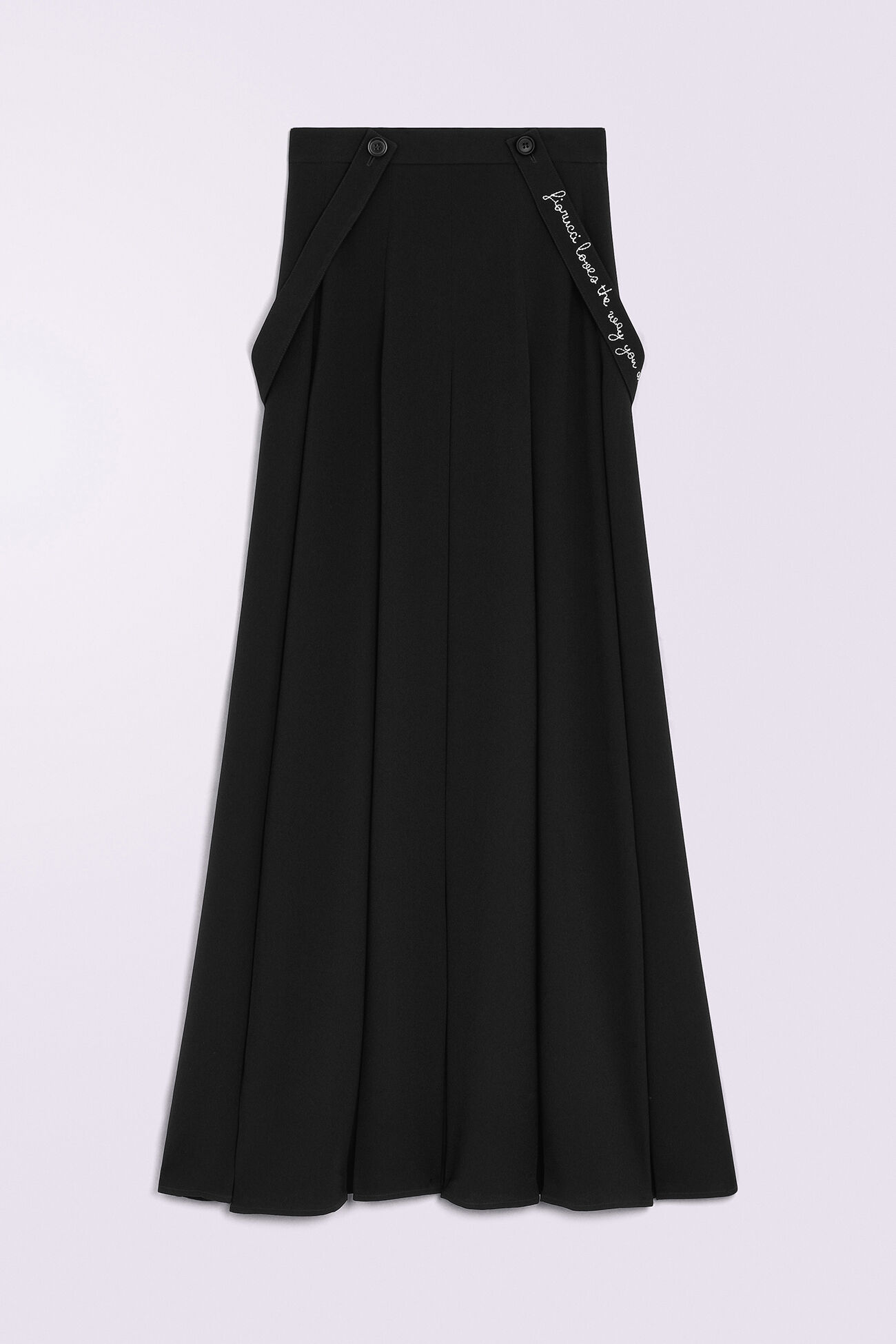 Embroidered Suspender Maxi Skirt Black
