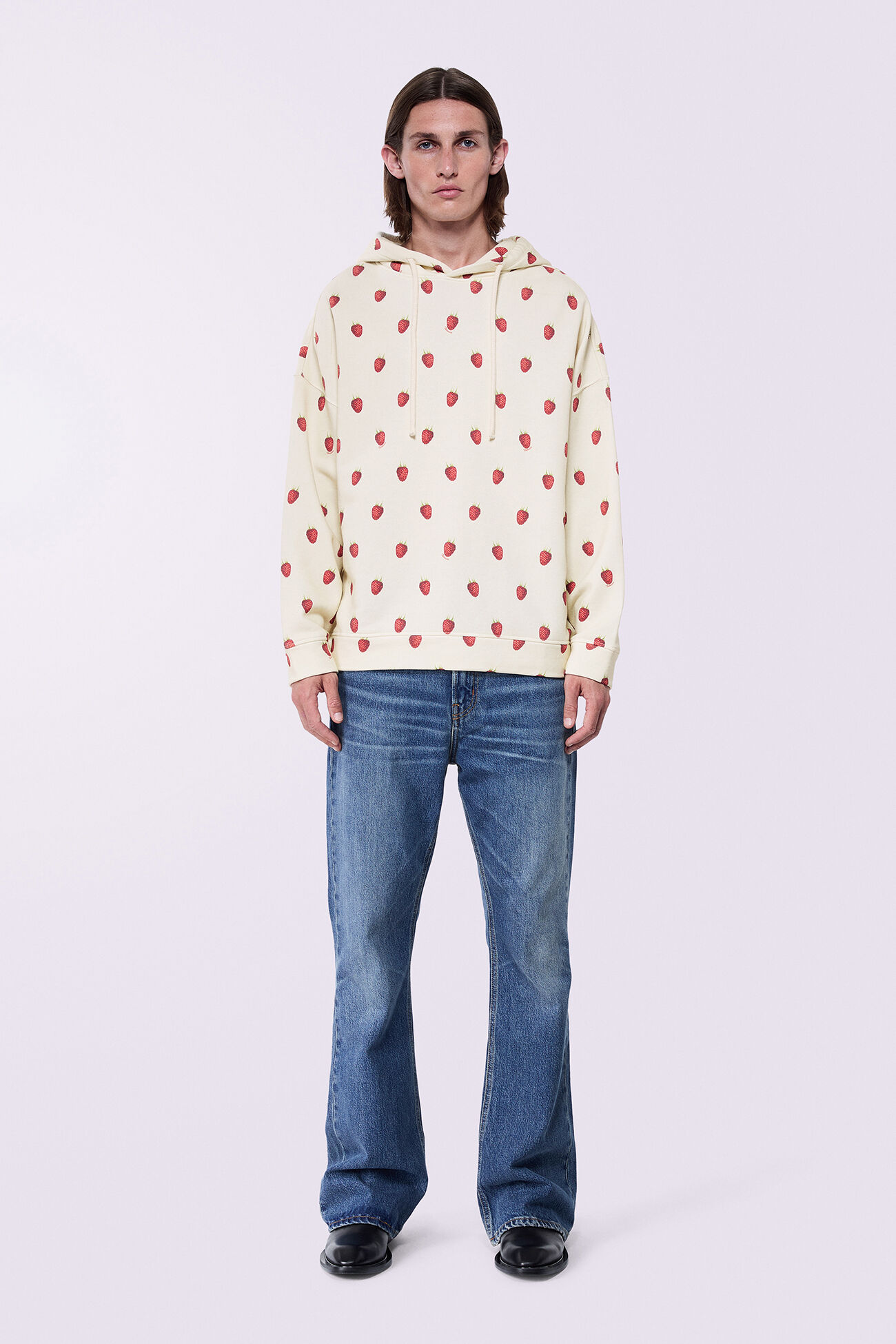 Unisex Raspberry Print Hoodie Cream