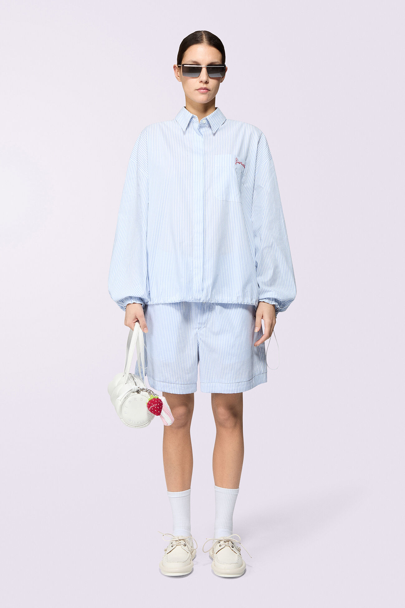 Unisex Logo Stripe Shorts Blue