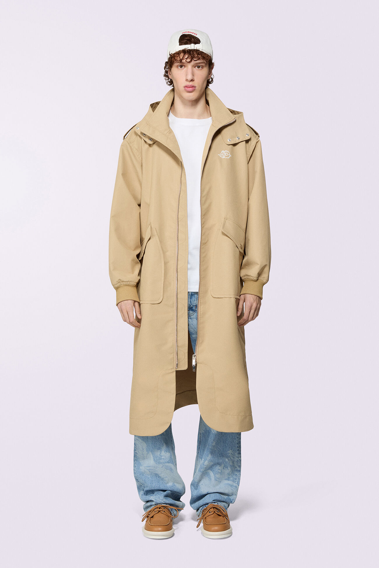 Unisex Hooded Nylon Parka Beige