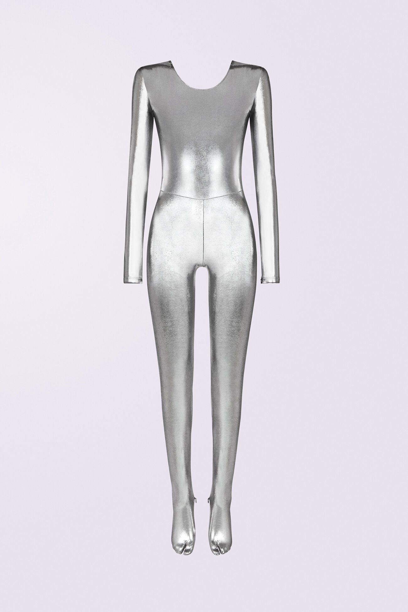 Metallic Footed Jumpsuit Silver