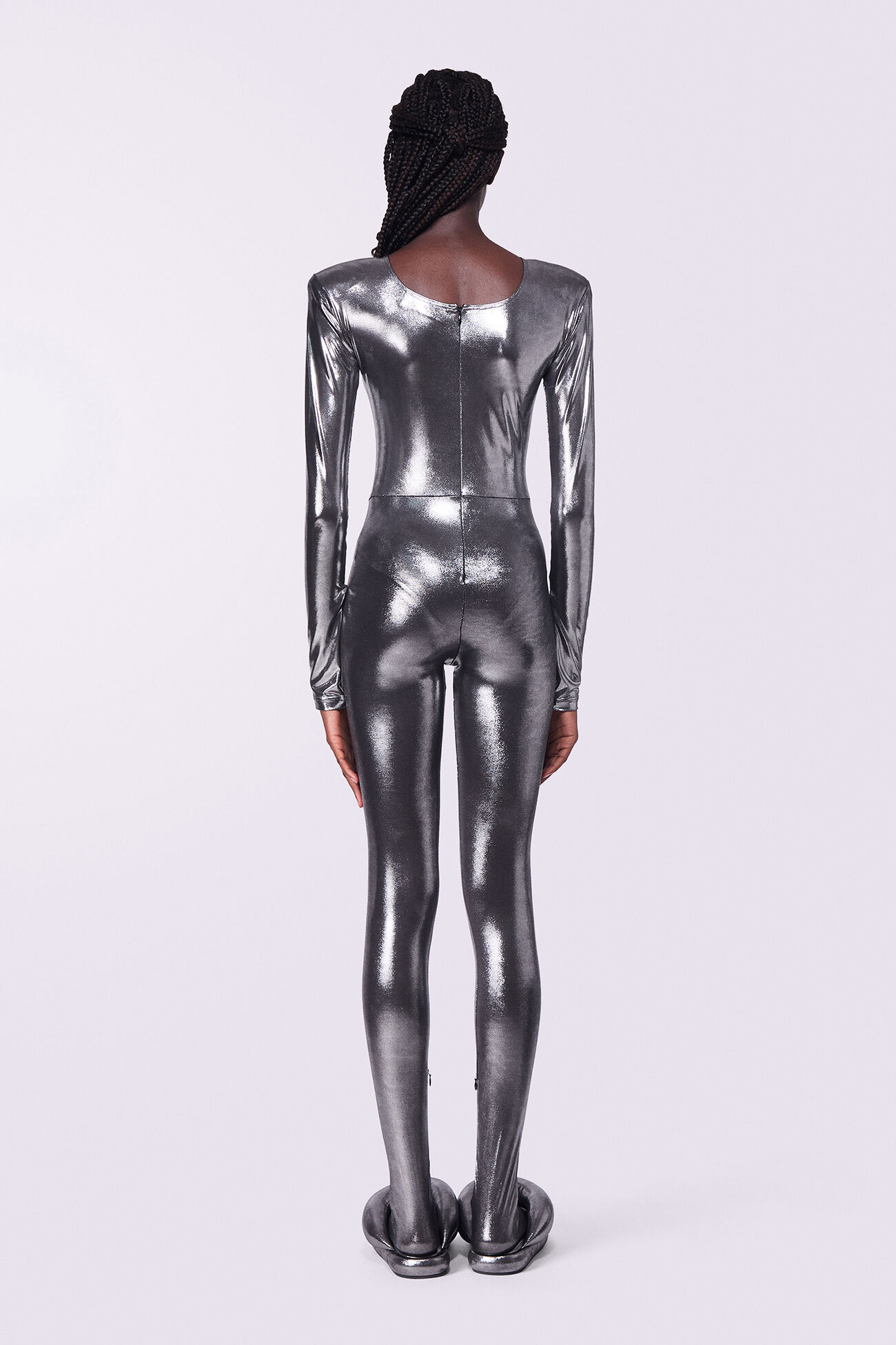 Metallic Footed Jumpsuit Silver