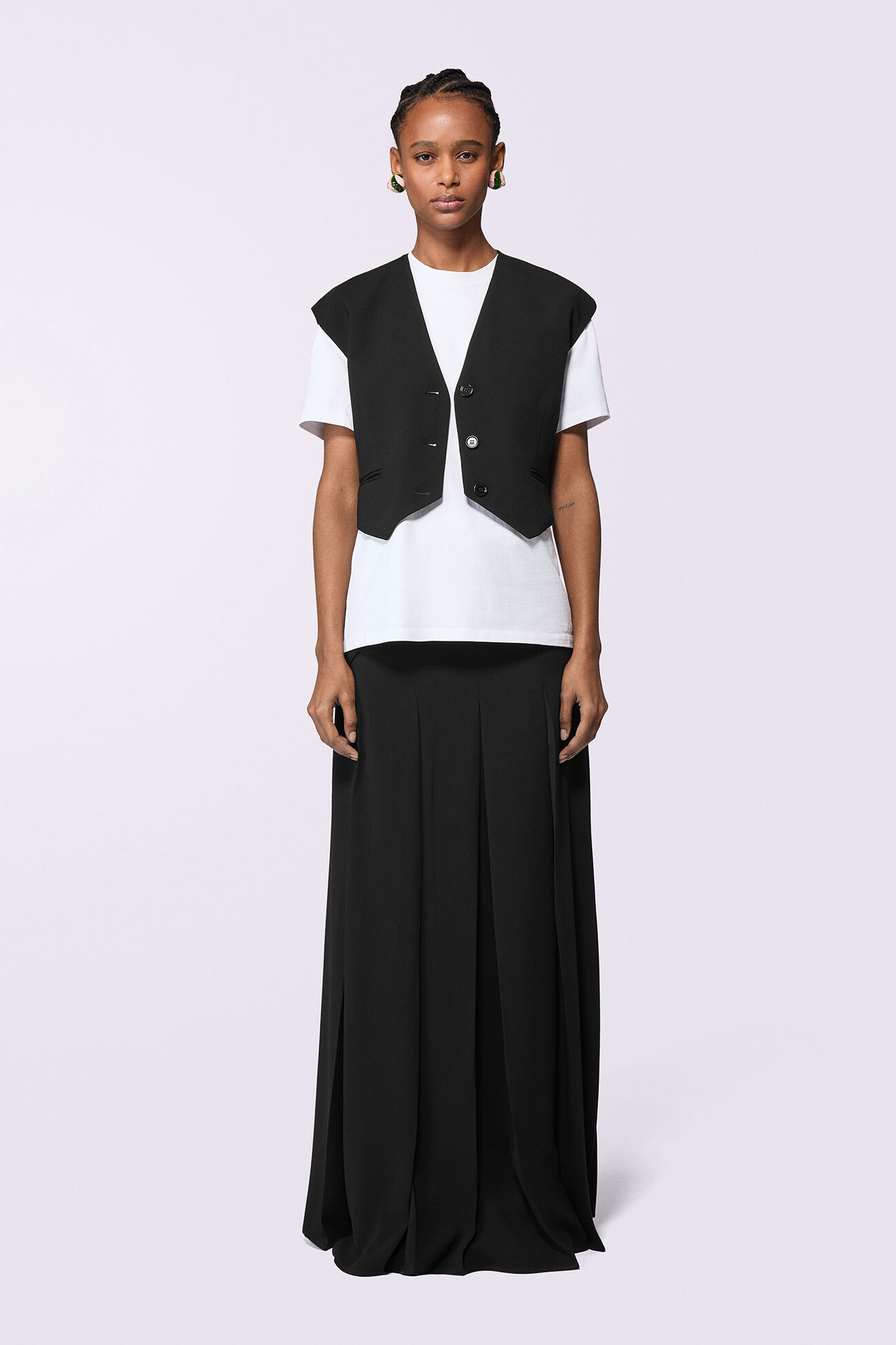 Embroidered Suspender Maxi Skirt Black