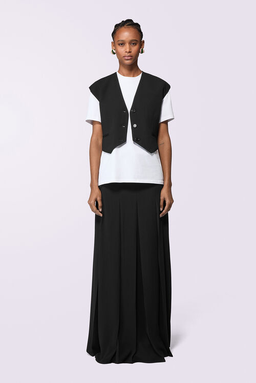 Embroidered Suspender Maxi Skirt Black