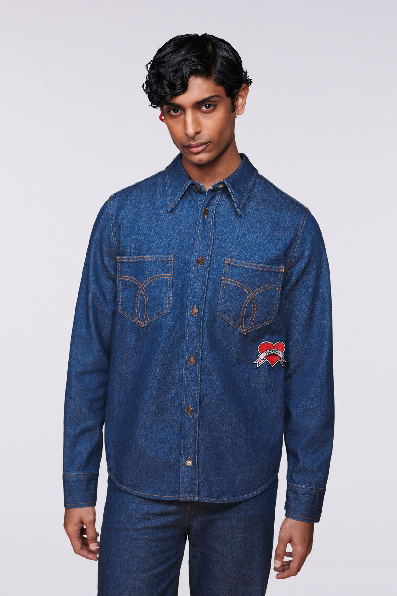 Patch denim shirt store