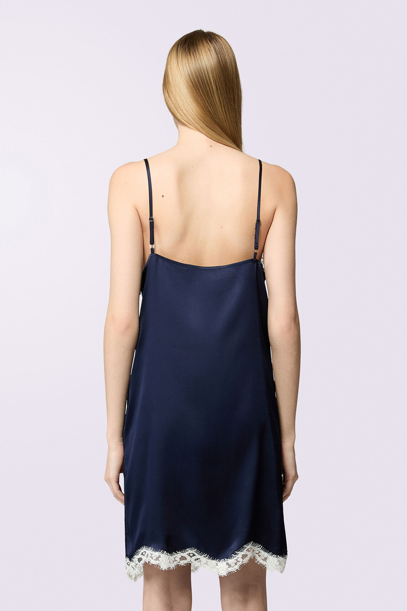 Lace Trim Slip Mini Dress Navy