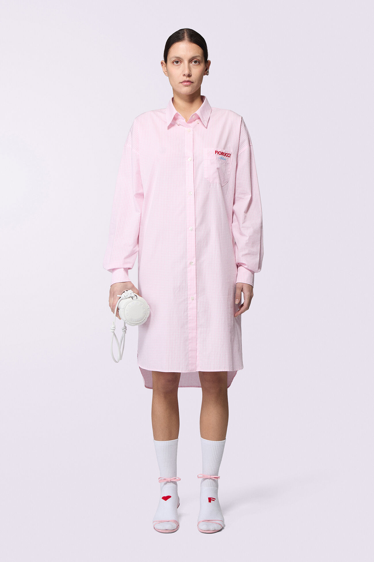 Gingham Midi Shirt Dress Pink