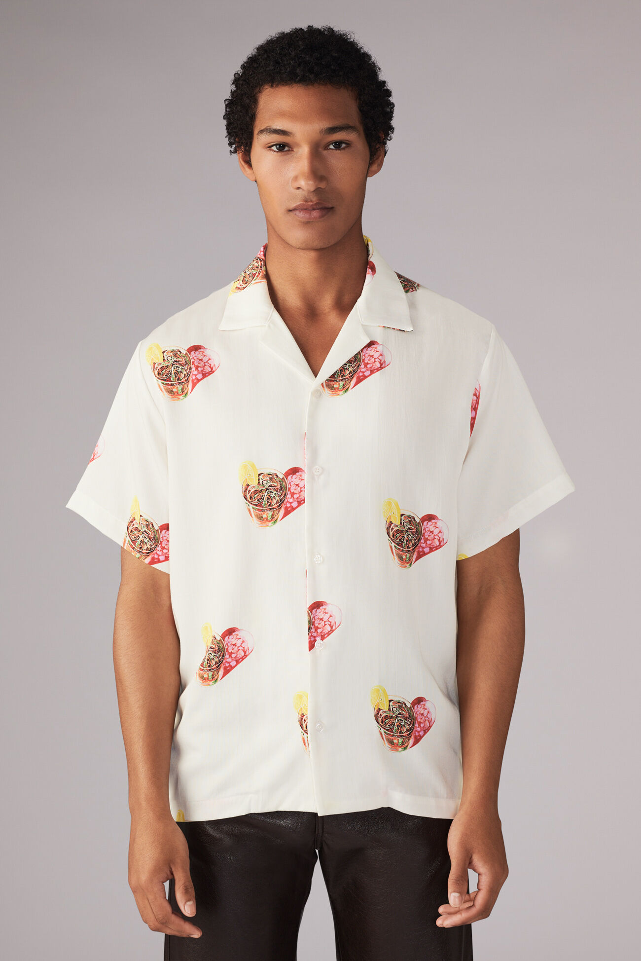 Cocktail Print Bowling Shirt White