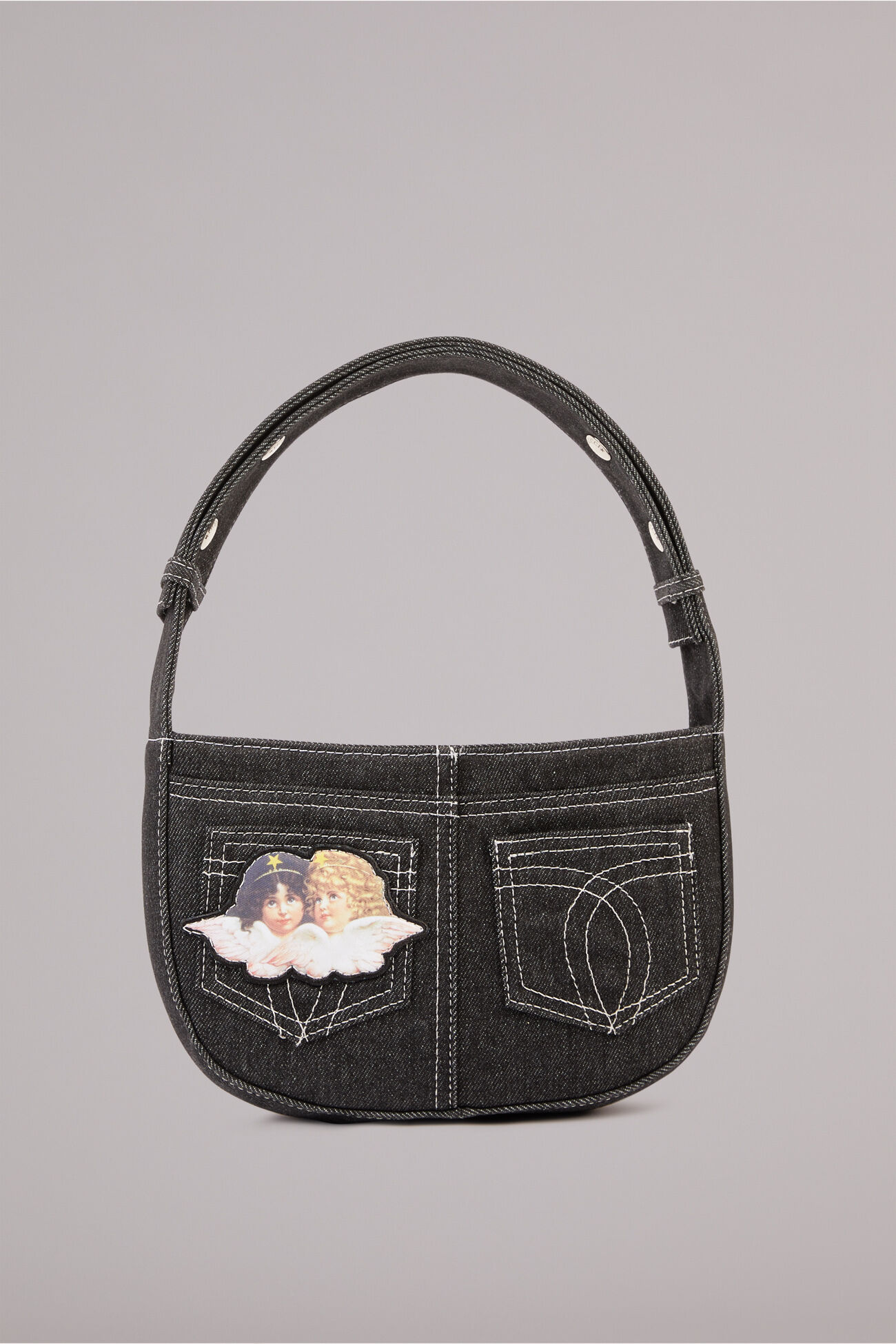 Angels Patch Denim Shoulder Bag Black