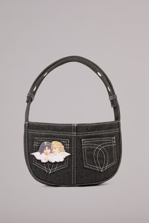 Angels Patch Denim Shoulder Bag Black