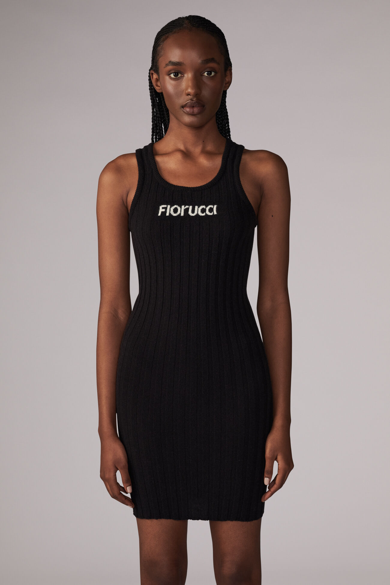 Logo Knit Midi Dress Black