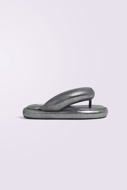 Metallic Fluff Flops Silver