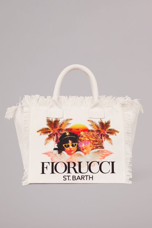 Fiorucci denim shoulder bag with angel patch in light wash