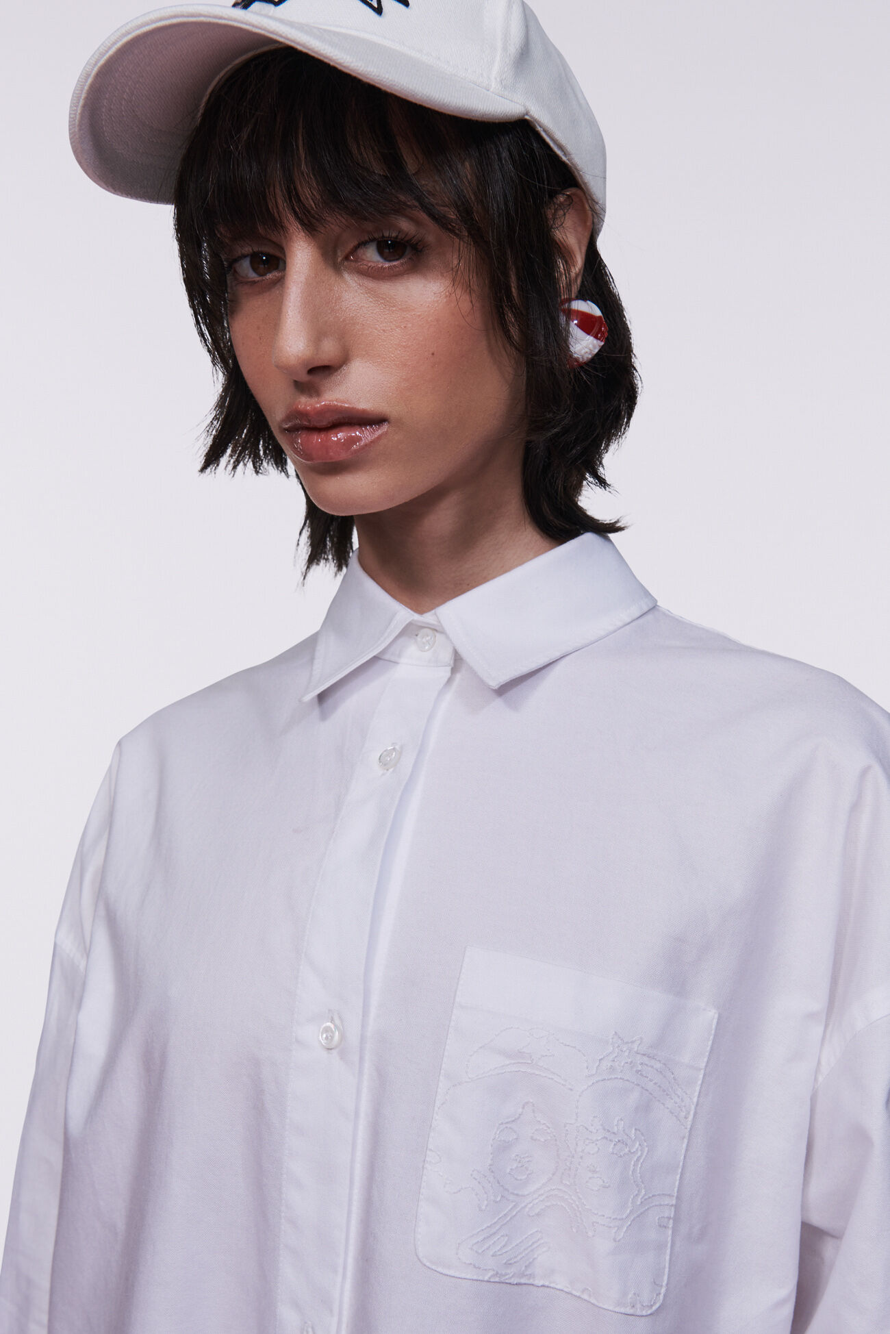 Embroidered Angels Midi Shirt Dress White
