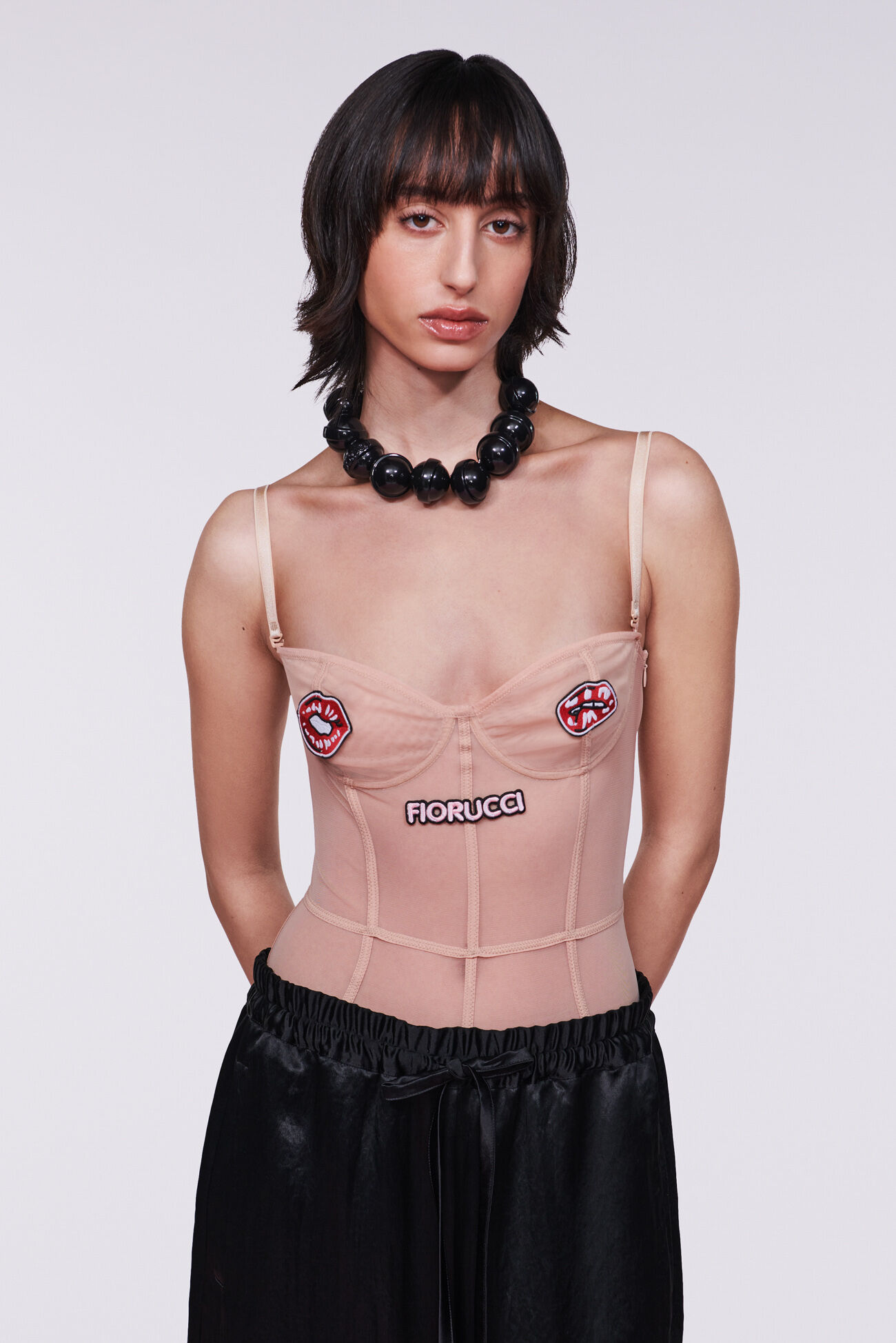 Tulle Patch Bodysuit Beige
