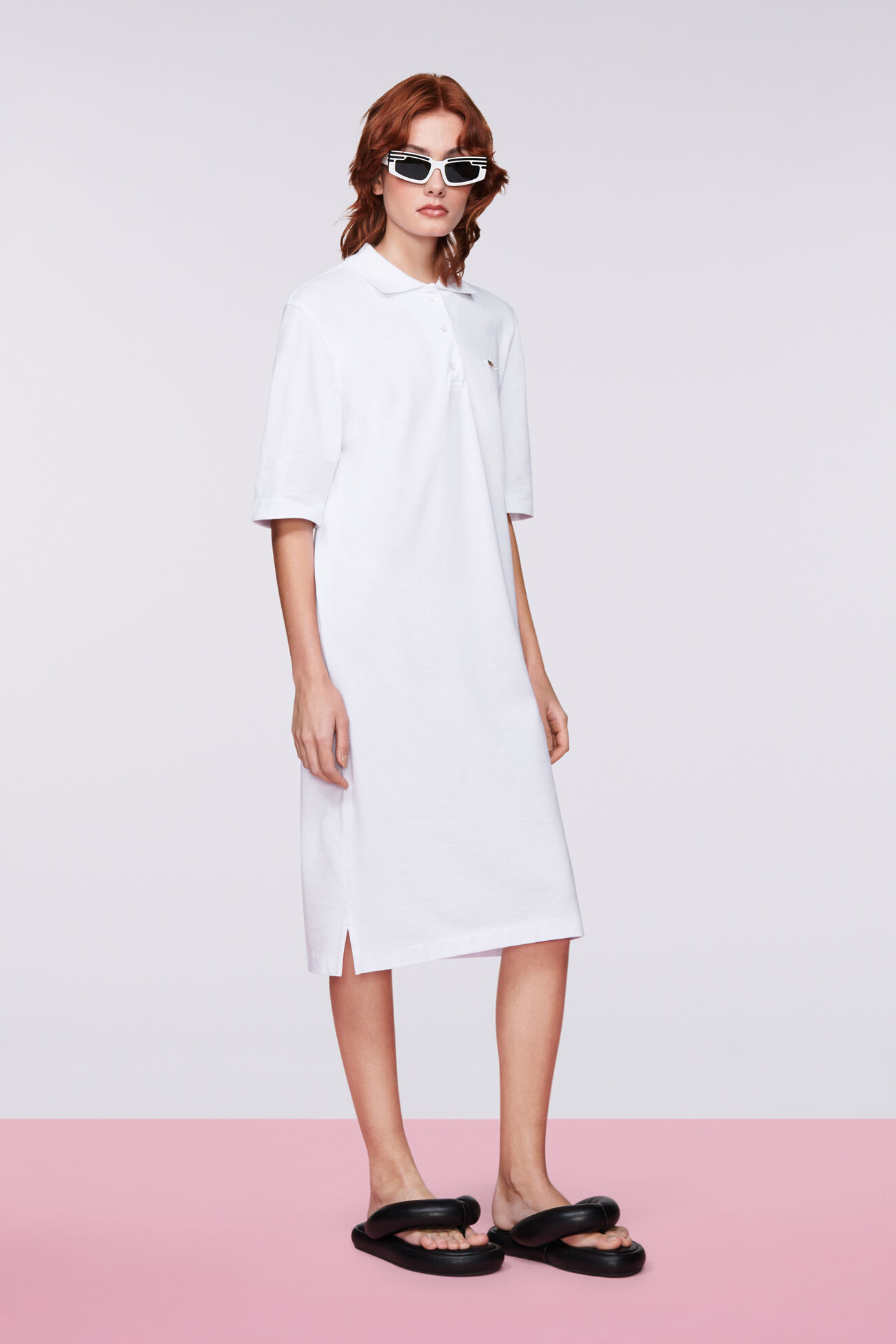 Angels Patch Midi Polo Dress White