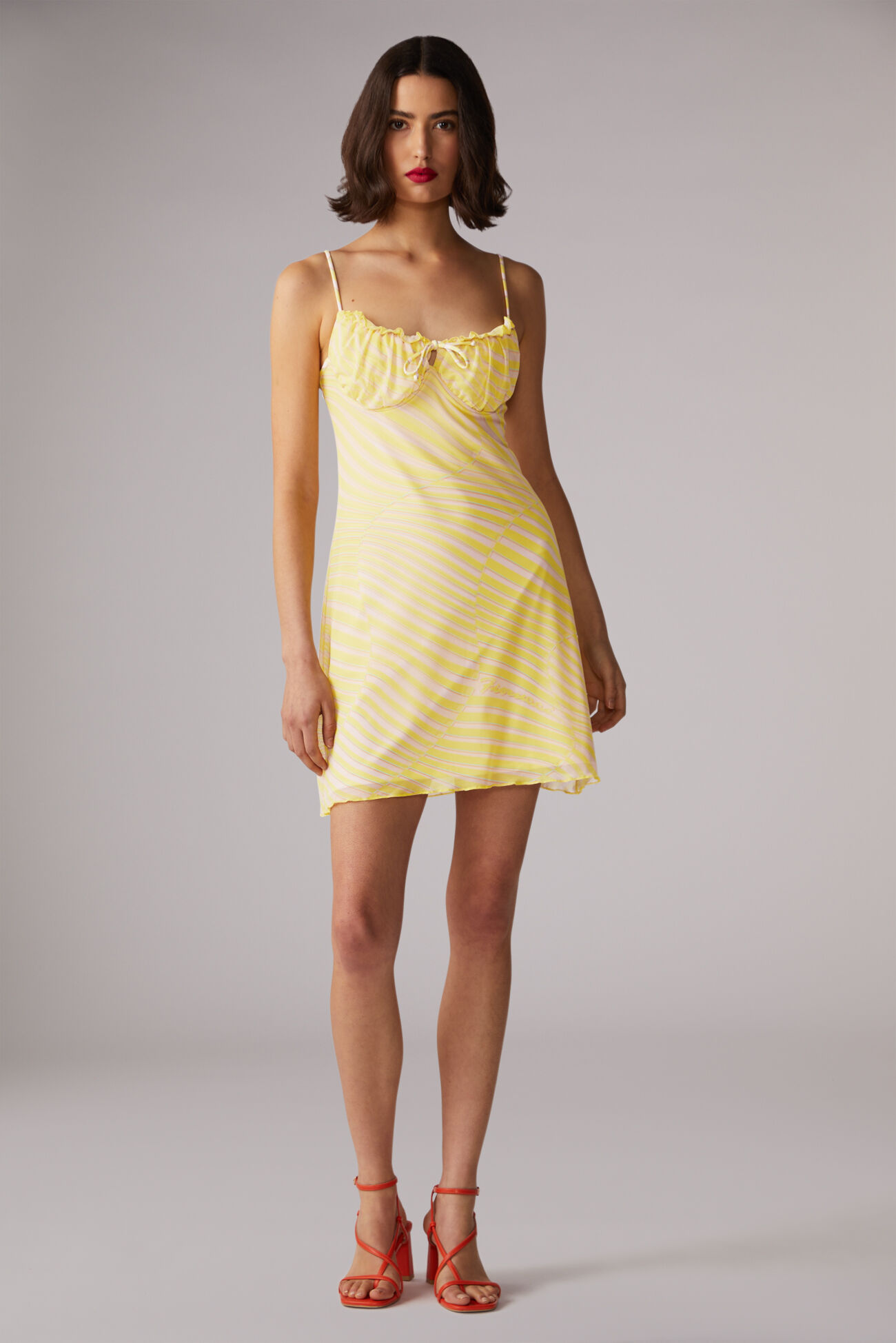 Wave Print Balconette Mini Dress Yellow