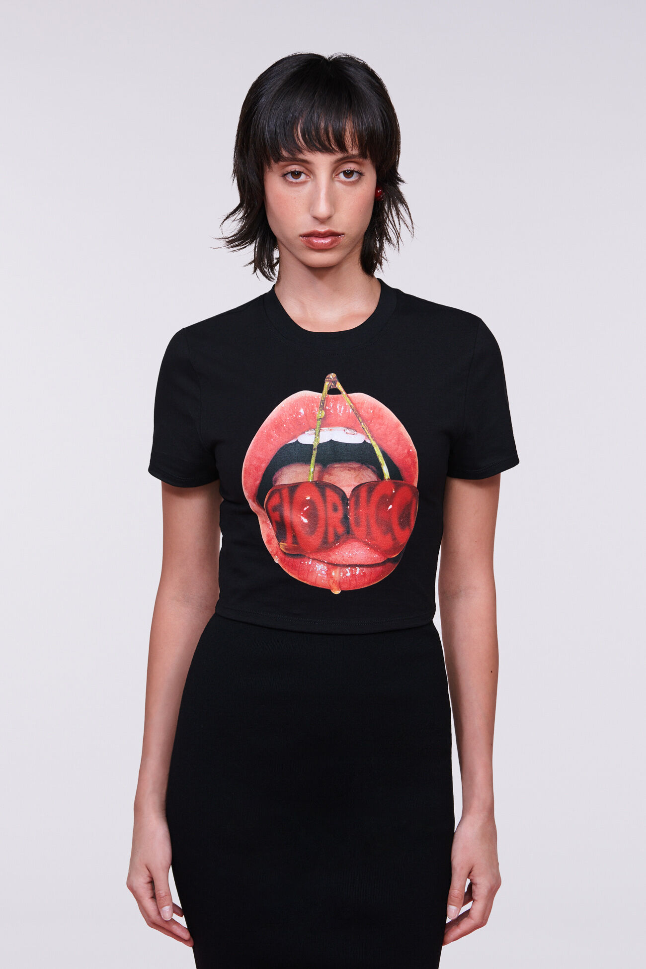 Cherry Mouth Graphic Baby T-Shirt Black